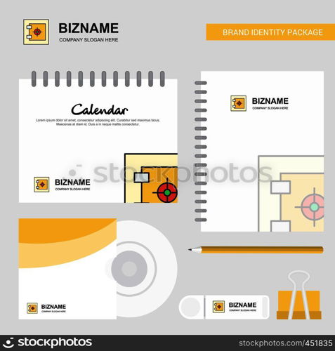 Locker Logo, Calendar Template, CD Cover, Diary and USB Brand Stationary Package Design Vector Template