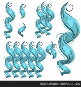 Locks of hair. A set of individual elements and compositions. Vector illustration isolated on a white background. Hair color blue. Locks of hair. A set of individual elements and compositions.