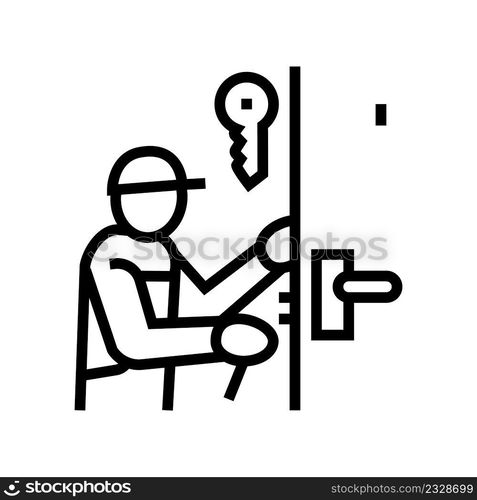 locksmith repairing line icon vector. locksmith repairing sign. isolated contour symbol black illustration. locksmith repairing line icon vector illustration