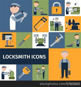 Locksmith repairman metal worker master decorative icons set isolated vector illustration