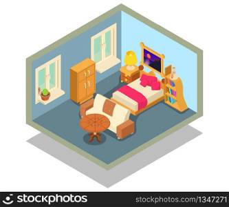 Lodging concept banner. Isometric banner of lodging vector concept for web, giftcard and postcard. Lodging concept banner, isometric style