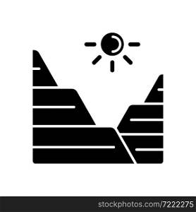 Loess black glyph icon. Sediment landform. Windblown dust and silt formation. Mountain slope land type. Arid region terrain. Silhouette symbol on white space. Vector isolated illustration. Loess black glyph icon