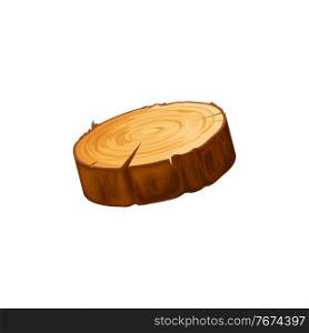 Log of round wood, chopped tree bark of felled dry wood isolated flat cartoon icon. Vector saw cut tree trunk with wooden rings. Lumber circle with cracked pattern, oak pine timbers, natural texture. Wood texture wavy ring slice of tree isolate stump