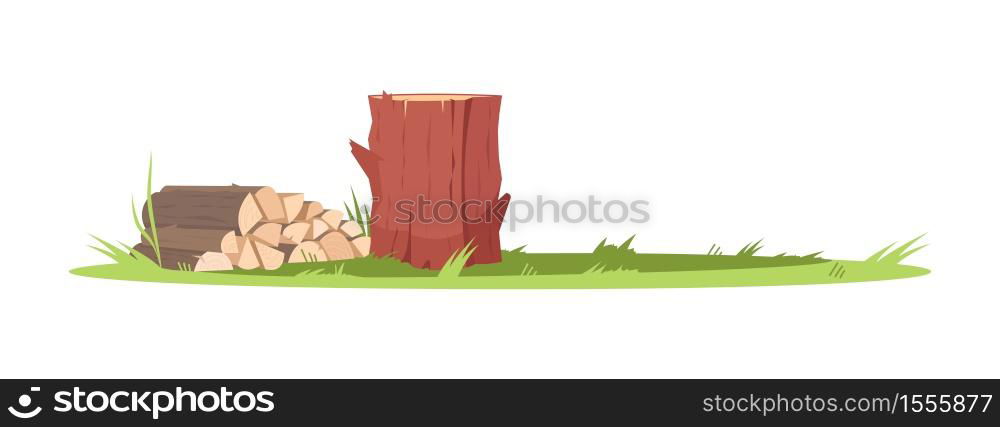 Log stack semi flat RGB color vector illustration. Pile of pine timber. Material on farmland for craft and construction work. Cut wood on land isolated cartoon object on white background. Log stack semi flat RGB color vector illustration