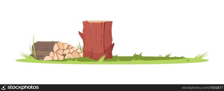 Log stack semi flat RGB color vector illustration. Pile of pine timber. Material on farmland for craft and construction work. Cut wood on land isolated cartoon object on white background. Log stack semi flat RGB color vector illustration