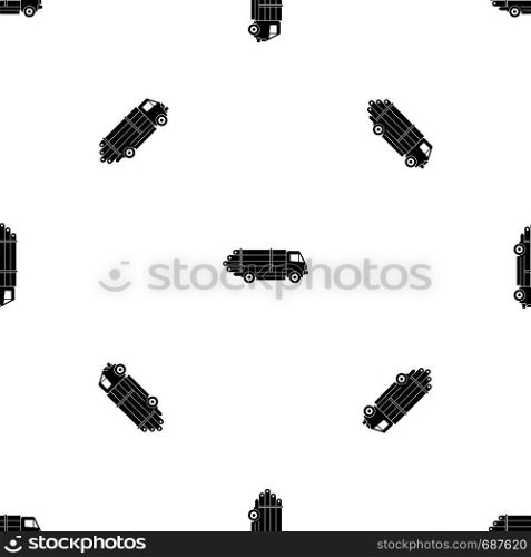 Log truck with the pile of logs pattern repeat seamless in black color for any design. Vector geometric illustration. Log truck with the pile of logs pattern seamless black