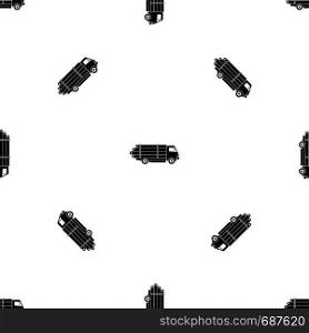 Log truck with the pile of logs pattern repeat seamless in black color for any design. Vector geometric illustration. Log truck with the pile of logs pattern seamless black