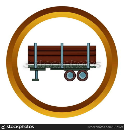 Logging truck vector icon in golden circle, cartoon style isolated on white background. Logging truck vector icon