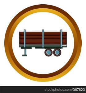 Logging truck vector icon in golden circle, cartoon style isolated on white background. Logging truck vector icon