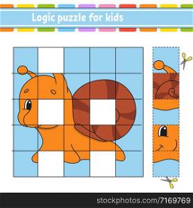 Logic puzzle for kids. Snail mollusk. Education developing worksheet. Learning game for children. Activity page. Simple flat isolated vector illustration in cute cartoon style.
