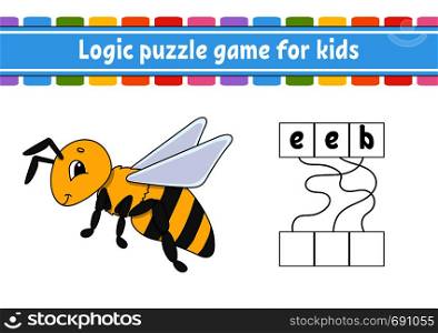 Logic puzzle game. Learning words for kids. Find the hidden name. Education developing worksheet. Activity page for study English. Game for children. Isolated vector illustration. Cartoon style.