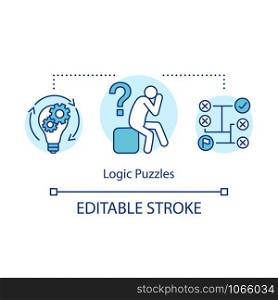 Logic puzzles concept icon. Strategy thinking game idea thin line illustration. Logical problem solution. Rational solving algorithm. Vector isolated outline drawing. Editable stroke