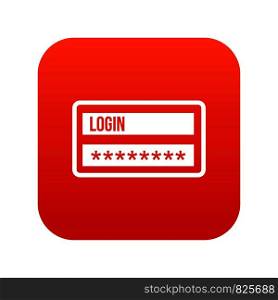 Login and password icon digital red for any design isolated on white vector illustration. Login and password icon digital red