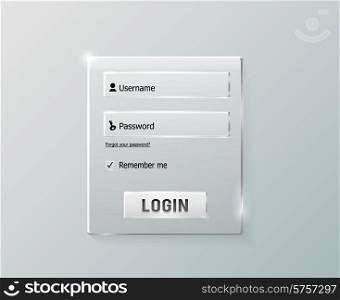 Login and register web glossy form. Modern glossy web card login form