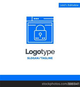 Login, Secure, Web, Layout, Password, Lock Blue Solid Logo Template. Place for Tagline