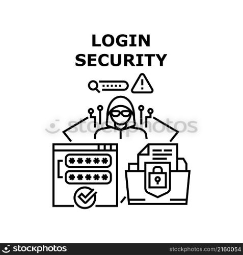 Login security password. web computer. internet access. online safe. technology digital data vector concept black illustration. Login security icon vector illustration