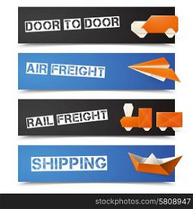 Logistic and freight banners horizontal set with origami transport isolated vector illustration. Origami Logistic Banners