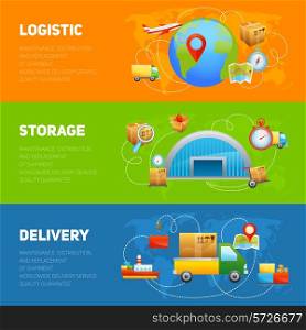 Logistic banner set horizontal banner set with storage and delivery elements isolated vector illustration