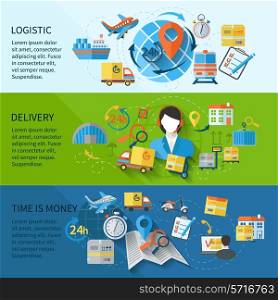 Logistic banner set with services time is money elements isolated vector illustration