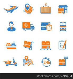 Logistic chain cargo global export shipping icons orange set isolated vector illustration