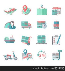 Logistic chain cargo shipping freight service icons flat set isolated vector illustration