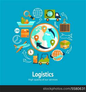 Logistic chain concept with globe and shipping freight service supply delivery icons vector illustration