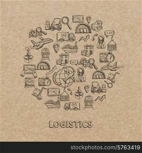 Logistic concept with sketch delivery and shipping decorative icons on paper background vector illustration. Logistic Sketch Icons