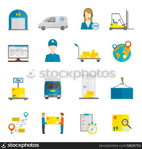 Logistic express global delivery service icons flat set isolated vector illustration. Logistic Icons Flat