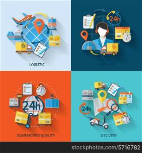 Logistic icons flat set with services guaranteed quality delivery isolated vector illustration