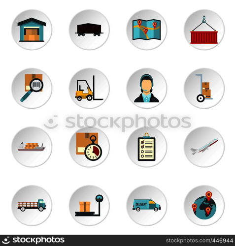 Logistic icons set. Flat illustration of 16 logistic vector icons set illustration. Logistic icons set, flat style