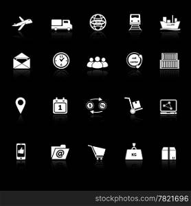 Logistic icons with reflect on black background, stock vector