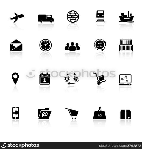 Logistic icons with reflect on white background, stock vector
