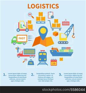 Logistic infographic flat icons set with map pin vector illustration