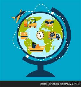 Logistic network concept with globe and delivery tracks and icons vector illustration