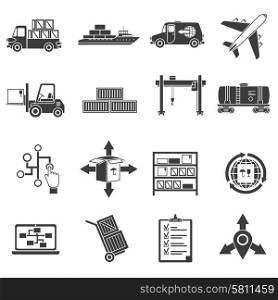 Logistic package and freight black icons set isolated vector illustration. Logistic Black Icons Set