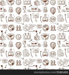 Logistic service icons and shipping elements in seamless pattern vector illustration