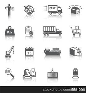Logistic shipping freight service icons set of delivery truck box container ship isolated vector illustration