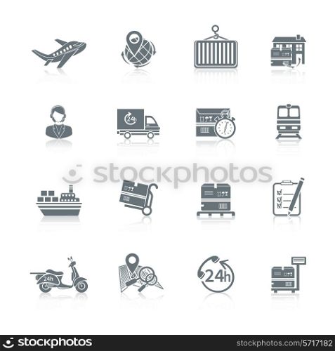 Logistic shipping freight service icons set of delivery truck box container ship isolated vector illustration.