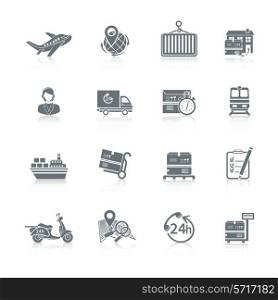 Logistic shipping freight service icons set of delivery truck box container ship isolated vector illustration.