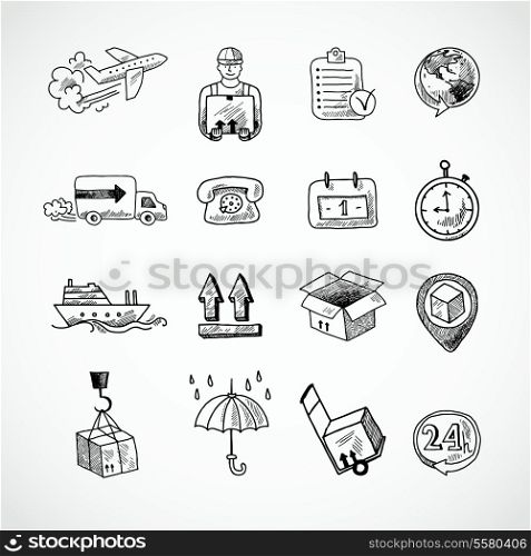 Logistic shipping freight service supply hand drawn doodle icons set isolated vector illustration