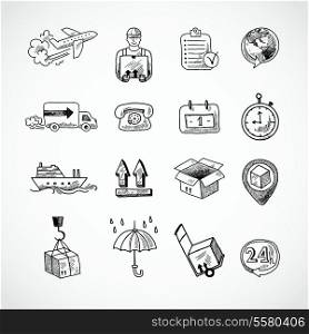 Logistic shipping freight service supply hand drawn doodle icons set isolated vector illustration