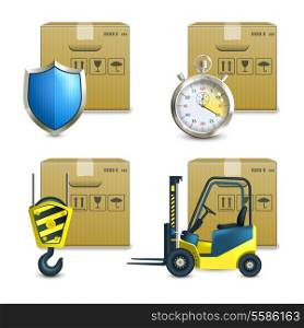 Logistic shipping realistic icons set of cardboard packages isolated vector illustration