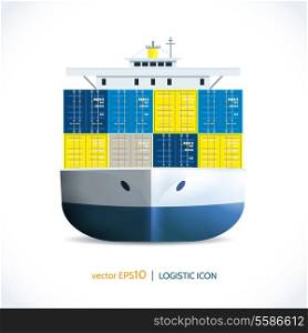 Logistic shipping realistic ocean container ship transport isolated on white vector illustration