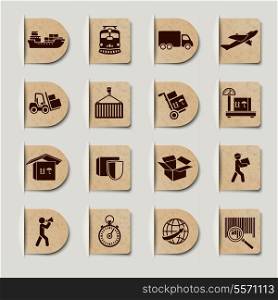 Logistic transportation services labels set of global shipping and delivery isolated vector illustration