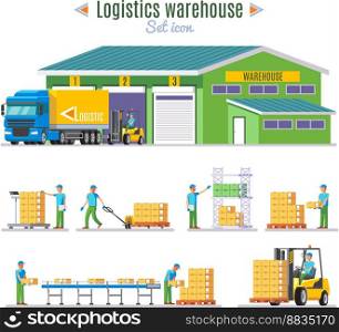 Logistic warehouse elements collection vector image