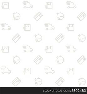 Logistics abstract seamless pattern. Editable vector shapes on white background. Trendy texture with cartoon color icons. Design with graphic elements for interior, fabric, website decoration. Logistics abstract seamless pattern