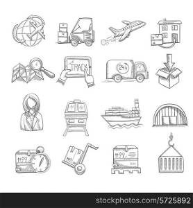 Logistics and delivery service business sketch decorative icons set isolated vector illustration