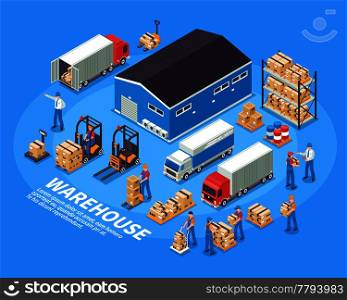 Logistics and warehouse concept with delivery and cargo symbols isometric isolated vector illustration. Logistics And Warehouse Concept