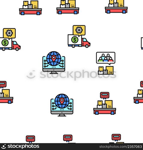 Logistics Business Vector Seamless Pattern Thin Line Illustration. Logistics Business Vector Seamless Pattern