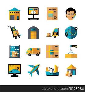 Logistics Color Icons Set. Logistics decorative color icons set of cargo weighing loading transportation shipping flat isolated vector illustration